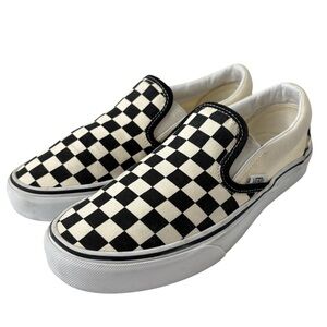 Vans Classic Skater Checkerboard White Black Canvas Slip-On Sneakers Womens 7.5